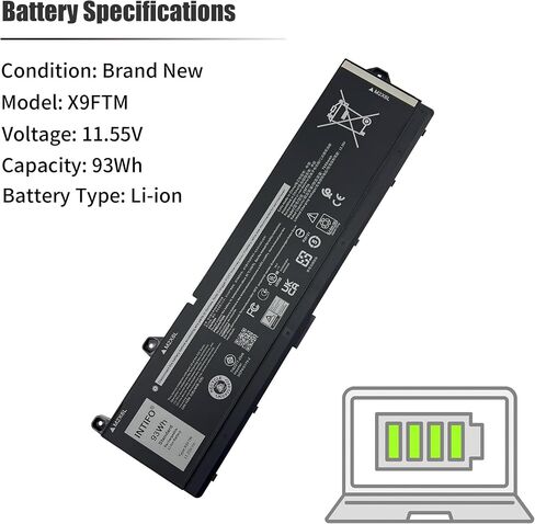 بطارية الكمبيوتر المحمول 93Wh X9FTM متوافقة مع Dell Precision 7770 7670 7780 7680 Series Notebook 05JMD8 5JMD8 0965V4 965V4 RCVVT 0NWDC0 NWDC0 0X26RT X26RT [11.55V 7650mAh 6-Cell] in Kuwait