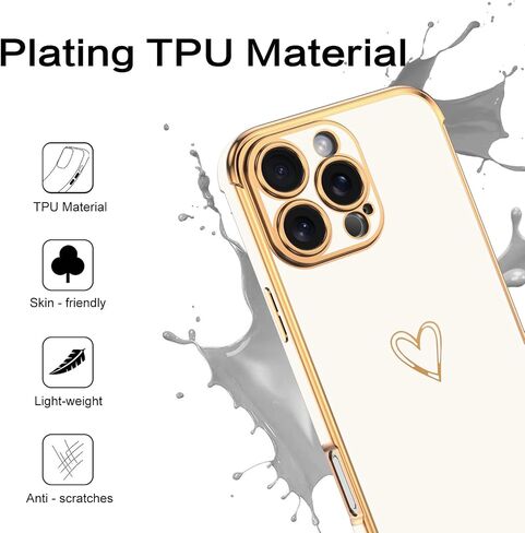 BENTOBEN for iPhone 16 Pro Case, iPhone 16 Pro Phone Case, Cute Heart Luxury Gold Plating Slim Flexible TPU Bumper Protective Cover, Women Men Girls Boys Phone Case for iPhone 16 Pro 6.3", White in Saudi Arabia