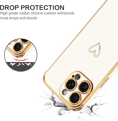 BENTOBEN for iPhone 16 Pro Case, iPhone 16 Pro Phone Case, Cute Heart Luxury Gold Plating Slim Flexible TPU Bumper Protective Cover, Women Men Girls Boys Phone Case for iPhone 16 Pro 6.3", White in Saudi Arabia
