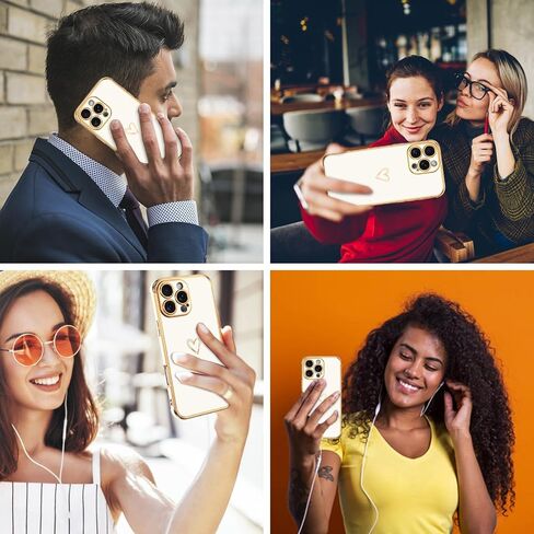 BENTOBEN for iPhone 16 Pro Case, iPhone 16 Pro Phone Case, Cute Heart Luxury Gold Plating Slim Flexible TPU Bumper Protective Cover, Women Men Girls Boys Phone Case for iPhone 16 Pro 6.3", White in Saudi Arabia