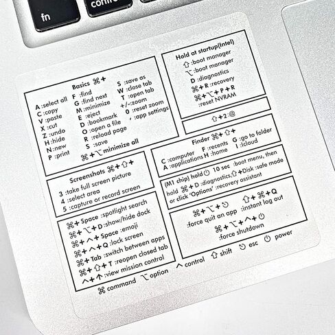 ملصقات اختصارات لوحة المفاتيح الشفافة لجهاز MacBook Air من EL NIDO DESIGN لمرجع التدريب، لاصق لا يترك بقايا - ملصقات فينيل شفافة، متوافقة مع MacBook Pro/Air/iMac/Mini in Kuwait