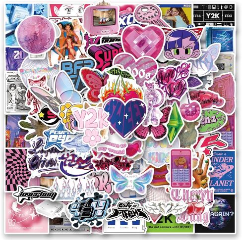 105 PCS Y2k Retro Aesthetic Stickers, Cool 2000s Web Trend Stickers, Vinyl Kawaii Pink Vintage Stickers, Birthday Party Supplies for Laptop, Guitar, Water Bottle, Girls, Kids, Teens in Saudi Arabia