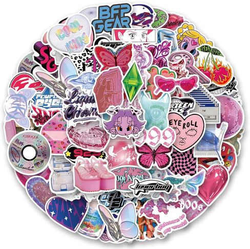 105 PCS Y2k Retro Aesthetic Stickers, Cool 2000s Web Trend Stickers, Vinyl Kawaii Pink Vintage Stickers, Birthday Party Supplies for Laptop, Guitar, Water Bottle, Girls, Kids, Teens in Saudi Arabia