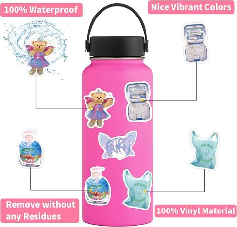 105 PCS Y2k Retro Aesthetic Stickers, Cool 2000s Web Trend Stickers, Vinyl Kawaii Pink Vintage Stickers, Birthday Party Supplies for Laptop, Guitar, Water Bottle, Girls, Kids, Teens in Saudi Arabia