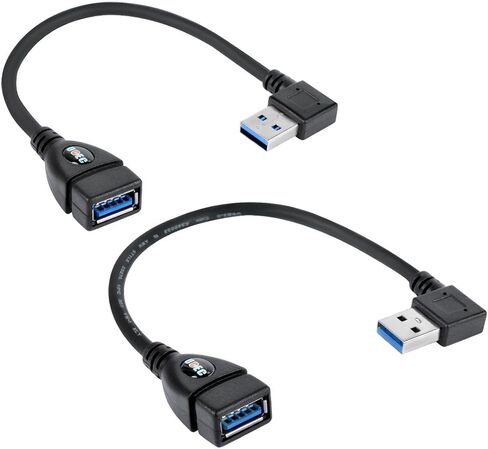 UCEC 90 Degree USB 3.0 Extension Cable, Updated Short High Speed USB Cable Extender Adapter, Horizontal Left & Right Angle Male to Female for Monitor Printer Charging Cable Game Controller 2PCS in Kuwait
