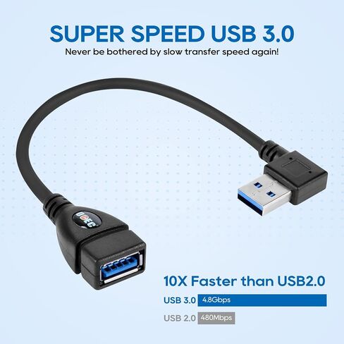 UCEC 90 Degree USB 3.0 Extension Cable, Updated Short High Speed USB Cable Extender Adapter, Horizontal Left & Right Angle Male to Female for Monitor Printer Charging Cable Game Controller 2PCS in Kuwait