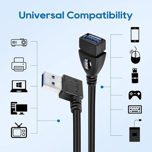 UCEC 90 Degree USB 3.0 Extension Cable, Updated Short High Speed USB Cable Extender Adapter, Horizontal Left & Right Angle Male to Female for Monitor Printer Charging Cable Game Controller 2PCS in Kuwait