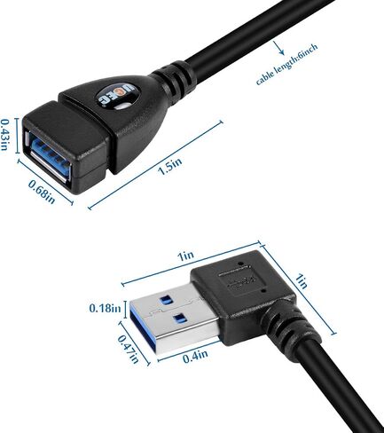 UCEC 90 Degree USB 3.0 Extension Cable, Updated Short High Speed USB Cable Extender Adapter, Horizontal Left & Right Angle Male to Female for Monitor Printer Charging Cable Game Controller 2PCS in Kuwait