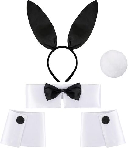 Bunny Costume Set Women Bunny Ears and Tail Set Easter Bunny Ears Headband Woman Adult Women Costume, Rabbit Ear Head Band Bow Tie Collar Cuffs Tail, Halloween Bunny Accessories Costume in Saudi Arabia