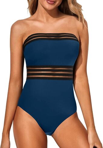 Holipick One Piece Swimsuits Tummy Control Strapless Bathing Suits for Women Slimming Bandeau Tube Swimswear Size XL Leopard in Saudi Arabia