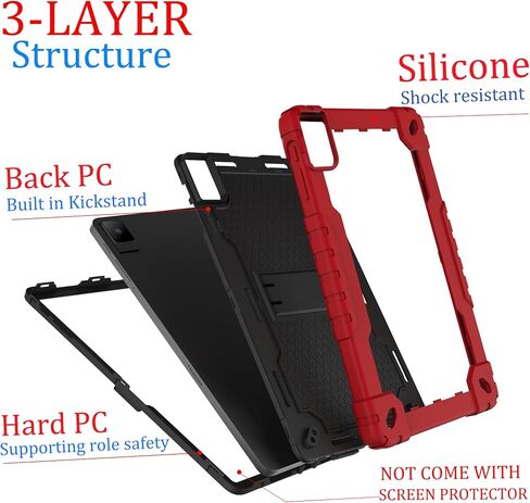حافظة كمبيوتر لوحي TCL TAB 10 NXTPAPER 5G 10.4 بوصة، غطاء حماية شديد التحمل مع مسند لجهاز TCL TAB 10 NXTPAPER 5G 10.4 بوصة موديل 9199S Tablet (أسود/أسود) in Saudi Arabia