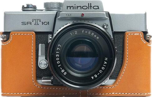 SRT-101 Film Camera Case, BolinUS Handmade Genuine Real Leather Half Camera Case Bag Cover for Minolta SRT 101 Film Camera With Hand Strap (Green) in Kuwait