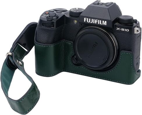 Bowan X-S10 Camera Case, Handmade Genuine Real Leather Half Camera Case Bag Cover for Fujifilm Fuji X-S10 XS10 Camera Bottom Opening Version + Hand Strap (Black) in Kuwait