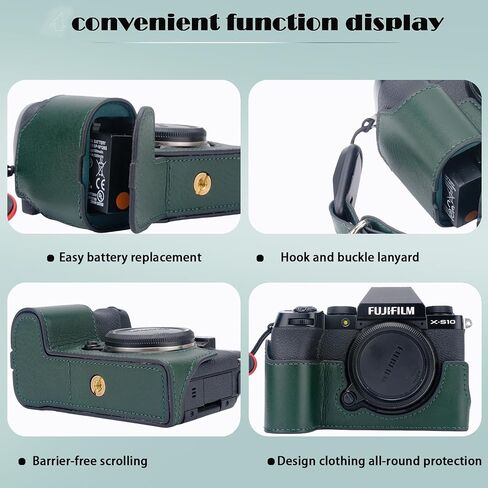 Bowan X-S10 Camera Case, Handmade Genuine Real Leather Half Camera Case Bag Cover for Fujifilm Fuji X-S10 XS10 Camera Bottom Opening Version + Hand Strap (Black) in Kuwait