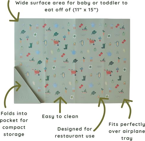 Austin Baby Co Silicone On-The-Go Foldable Placemat | Portable, BPA-Free, Easy to Clean and Perfect for Travel for Babies, Toddlers and Kids. (Dinosaur Warm Cream) in Saudi Arabia