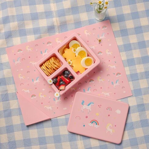 Austin Baby Co Silicone On-The-Go Foldable Placemat | Portable, BPA-Free, Easy to Clean and Perfect for Travel for Babies, Toddlers and Kids. (Dinosaur Warm Cream) in Saudi Arabia