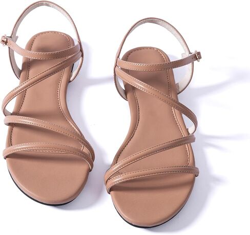 Mtzyoa Women Flat Sandals Dressy Strappy Gladiator Summer Ankle Strap Nude Open Toe Comfortable Wedding Casual Leather Ladies Party Trendy Vacation in Kuwait