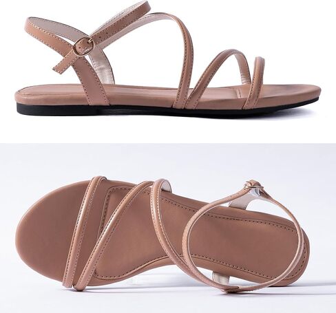 Mtzyoa Women Flat Sandals Dressy Strappy Gladiator Summer Ankle Strap Nude Open Toe Comfortable Wedding Casual Leather Ladies Party Trendy Vacation in Kuwait