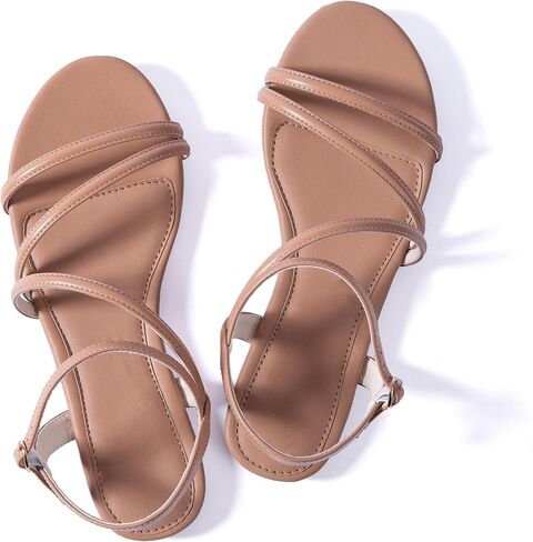 Mtzyoa Women Flat Sandals Dressy Strappy Gladiator Summer Ankle Strap Nude Open Toe Comfortable Wedding Casual Leather Ladies Party Trendy Vacation in Kuwait