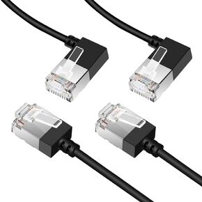 Ultra Slim 90°Leftward Angle Cat6 6.6ft Ethernet Cable (2-Pack).Flexible Cat 6a RJ45 Compatible with Computers and Networks（Black）