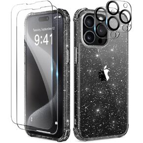 for iPhone 15 Pro Case, with 2X Screen Protector + 2X Camera Lens Protector, [Non-Yellowing][Compatible with Magsafe] Clear Slim Shockproof Hard Phone Cover for Women 6.1", Transparent