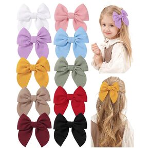 doboi 10PCS Baby Girls Hair Clips Bows Waffle Fable Hair Bows for Baby Girls Hair Accessories for Baby Toddlers Kids 4.5 Inches