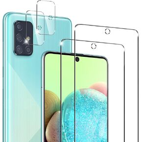 [2+2 Pack] Tempered Glass Screen Protector for Samsung Galaxy A71 4G/5G/5G UW- and Camera Lens Protector - Anti-fingerprint - Shatter Proof - HD Clarity - Case Friendly - Gorilla Glass