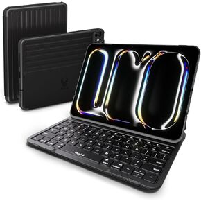 Paul B Keyboard Case for new iPad pro 11 inch 2024,iPad Pro 11(5th Gen) Smart Folio Case with Keyboard,Protective Cover with Wireless Bluetooth Keyboard,Stylish Backlit Auto Sleep Wake (Glacial Silver