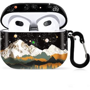 Hi Space Airpod 3 Case Mountain Star Space Airpods 3 Case Landscape Hard Starry Nature Scenery Wireless Charging（Front LED Visible） Airpod Gen 3 Case 2021with Keychain