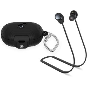 Compatible with Anker Soundcore Space A40 Case Cover, Silicone Shockproof Protective Case with Carabiner, Anti-Lost Strap Sports Lanyard (Black)