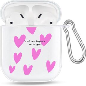 Case for Airpod Case 2nd Generation,Green Heart Cute Airpods Case,Airpod Case 1st Generation,Clear Kawaii Airpod Case Cute Cover with Keychain (Green Heart 1st/2nd Case)