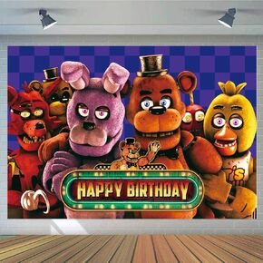 1Pcs Five Nights Party Decoration Banner Photography Background for Kids Birthday Party Five Nights Photo Booth Props (4.16X2.3 Ft)