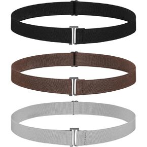 Invisible Women Belts Elastic Stretch Belts with Flat Buckle for Jeans Pants Dresses(Black, Grey, 2 Pack)