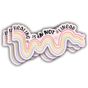 (3 pcs) Healing is Not Linear Sticker for Tumbler Funny Sarcastic Motivational Phrase Inspirational Quote Vinyl Decal for Kindle Laptop Water Bottle Phone Hard Hat - 3x1.7