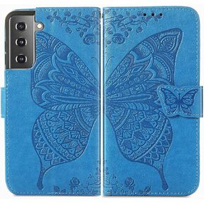 MEUPZZK Samsung Galaxy S22 Case, Samsung S22 Wallet Case, Embossed Butterfly Flower Premium PU Leather [Kickstand] [Card Slots] [Wrist Strap] [6.1 inch] Phone Cover for Samsung S22 (A-Rose)