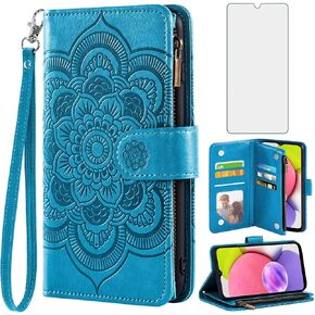 Asuwish Phone Case for Samsung Galaxy A03s US Version 5G 2022 Wallet Cover with Tempered Glass Screen Protector and Flip Card Holder Cell Accessories Gaxaly Ao3s A 03s SM-A037U SM A037U Women Men Grey