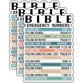 (3pcs) Bible Emergency Numbers Sticker Christian Bible Verse Jesus Vinyl Decal Motivation Inspirational Stickers for Tumbler Books Laptops Phone Water Bottles Kindles Car -2.1x3