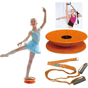 Dance, Cheerleading and Figureskating Trainer Stretching and Balance, 2 Pc. Set, Stretching, Disc Core Board and Flexibility Equipment Strap for Dance, Gymnastics, Turning, Stunt