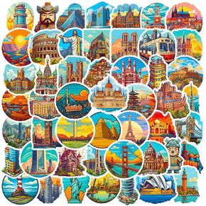 ملصقات السفر حول العالم، البلد، المدينة، معالم الملصقات، حزمة 50 قطعة من الفينيل، دفتر الأمتعة، ملصقات الكتابة على الجدران مرسومة يدويًا، ملصقات حقائب مقاومة للماء للبالغين والمراهقين والأطفال والبنات هدية in Kuwait