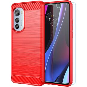 for Motorola Edge 2022 Case, Moto Edge 2022 Case with HD Screen Protector, Fashion Non-Slip Shock-Absorption Flexible TPU Bumper Soft Rubber Protective Phone Case Cover for Motorola Edge 2022, Black