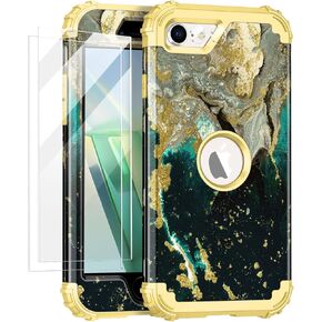 Miqala for iPhone SE 2022/2020 Case,Shiny in The Dark Three Layer Heavy Duty Shockproof Hard Plastic Bumper +Soft Silicone Rubber Protective Case for Apple iPhone SE(3rd Gen/2nd Gen) 4.7 inch,Blue