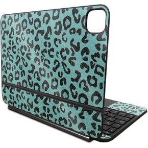 Glossy Glitter Skin Compatible with Apple Magic Keyboard for iPad Pro 11‑inch (M4) 2024 - Teal Leopard - Premium 3M Vinyl Protective Decal Cover - Easy to Apply | Crafted in The USA by MightySkins