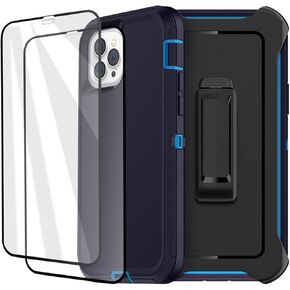 Defense iPhone 12 Case iPhone 12 Pro Case with Two Screen Protector 3 Layer Rugged Heavy Duty Cases for iPhone 12/ iPhone Pro,6.1 inch 2020 (Black)