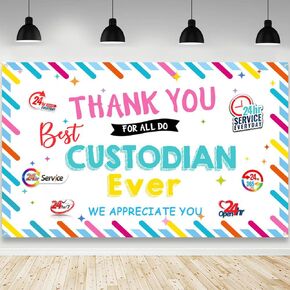 Happy National Custodian Day Backdrop Best Custodian Ever Photography Background Thank You for All Do We Appreciate You Party Decorations Banner Photo Studio Props 70.8 x 43.3 inch