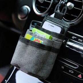 LUFOX Air Vent Car Pocket Caddy Organizer Holder with Charging Port for Phone,Cell Phone,Pencil,Charger (Black)