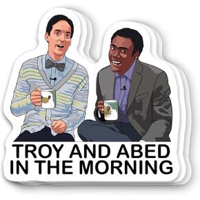 (3 قطع) ملصق فينيل لبرنامج Troy and Abed in The Morning Community TV Show مقاس 3 بوصات لزجاجة المياه، والأكواب، والكمبيوتر المحمول، والقبعة، وحافظة الهاتف