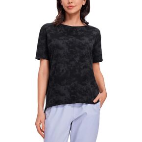 CRZ YOGA Women's Pima Cotton Short Sleeve Shirts Loose Fit Gym Workout T-Shirt Athletic Casual Tops Deep Red Medium
