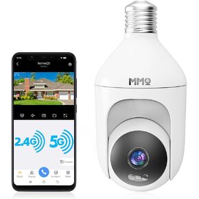 Light Bulb Security Camera Wireless -5G& 2.4GHz WiFi 2K Security Cameras Outdoor Indoor Motion Detection and Alarm,Two-Way Talk,Full Color Day and Night, Bulb Camera Compatible with Alexa