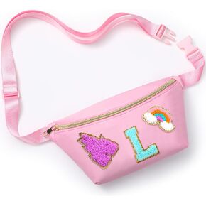 Sanwuta Fanny Pack for Girl Birthday Gift Waist Packs Bag with Letter Initial Belt Bag for Stuff Travel Women Teen Kid Preppy(Black, Mom)