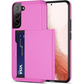 Jiunai for Samsung S22 Case, Galaxy S22 Case Credit Card IDs Cash Holder Shell Wallet Case Slide Cover Dual Layer Hard PC Rubber Cover Phone Case for Samsung Galaxy S22 5G 6.1'' 2022 Black